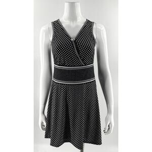 Max Studio Black White Polka Dot Dress Size Medium Mini Sleeveless Mod Womens